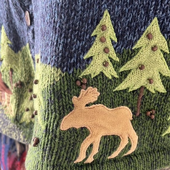 Vintage Timber Lea Moose Embellished Ramie/Cotton Cardigan Medium - Picture 3 of 6
